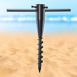 Heavy-Duty Spiral Ground Anchors for Umbrellas & Poles - 17" Rustproof Stainless Steel Stake with Deep-Grip Design for Sand, Lawn, Outdoor Use (Fits 1-2" Diameter), Black