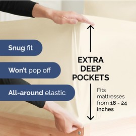 Extra Deep King Fitted Sheet - Hotel Luxury Single Fitted Sheet Only - Sheet Easily Fits 18 inch to 24 inch Mattress - Soft, Wrinkle Free, Breathable & Comfy Extra Deep Pockets Off White Fitted Sheet