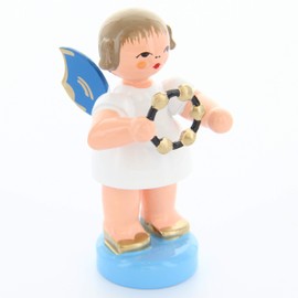 Engel stehend mit Schellenring, blaue Flügel