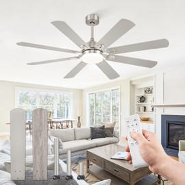 Fanbulous 62 Inch Ceiling Fans with Lights,Nickel Modern Ceiling Fan with Remote,Large Farmhouse Indoor & Outdoor Ceiling Fan with 8 Dual Finish Blades, Quiet DC Motor, Bright LED Light
