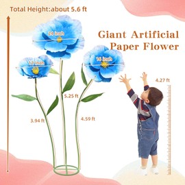 5.9 Ft Large Paper Artificial Flowers,Giant Flowers for Decoration,Standing Huge Handcrafted Poppy Flowers for Garden,Hotel,Office,Photography Props,Wedding,Art Gallery,Shop Window Display(B-Blue)