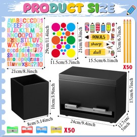 Watersay 107 Pcs Wooden Pencil Dispenser Kit for Classroom Wooden Sharp and Dull Pencil Holder 5 Sticker 50 Pencils 50 Sharpener Classroom Teacher Must Haves for Back to School Supplies(Black)