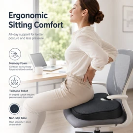 Memory Foam Seat Cushion for Office Chairs – Non-Slip U-Shaped Support Pad for Car, Desk & Daily Sitting
