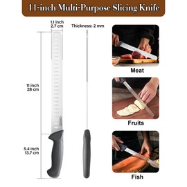 Cook N Home Slicing Knife Roast/Fish Slicer 11-inch, Granton Edge High Carbon Stainless Steel Sharp Kitchen Knife, Ergonomic Handle,Black