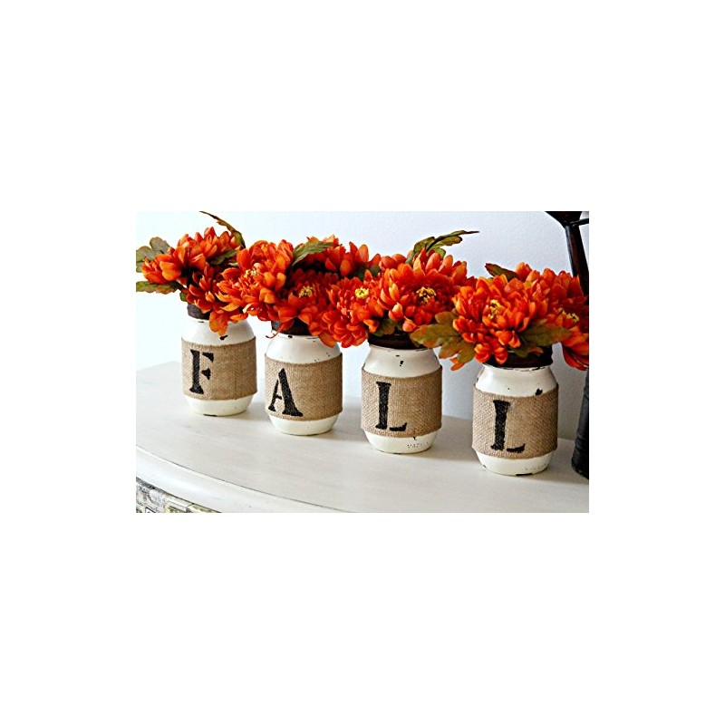 Mason Jars Set Fall Decor Centerpiece | Brown Burlap Tabletop