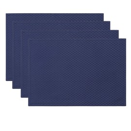 colorbird elegante Waffle de Jacquard tela de microfibra lugar Mat impermeable spillproof Manteles Individuales (4 unidades), diseño de blonda, 33 x 48,3 cm, Azul marino, 4