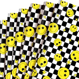 Smile Face pattern Wrapping Paper Set - 12 Sheets Smile Face Gift Wrapping Paper Black Yellow Smiley Faces Wrapping Paper for Happy Face Themed Party Decorations, Babys Kids Birthday Party 20'' x 27''