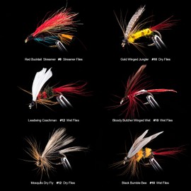Goture 100pcs Fly Fishing Flies with Fly Box, Dry Flies Wet Flies, Fly Assortment Kit for Trout Bass Fly Fishing, Fly Fishing Accessories, Fishing Gifts for Men and Women