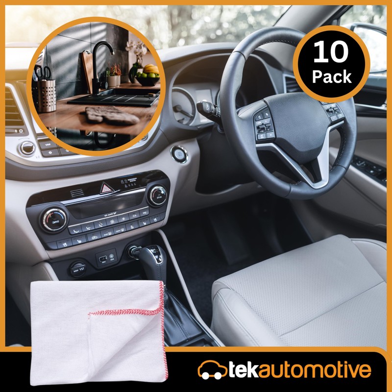 Tek Automotive Large Cotton Dish Cloths – 10 Pack, White