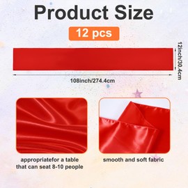 12 Pcs Satin Colorful Table Runners 12 x 108 Inch Silk Table Runner for Party Chair Sashes Wedding Banquet Graduations Birthday Reception Decoration Multi Color(Bright Color)