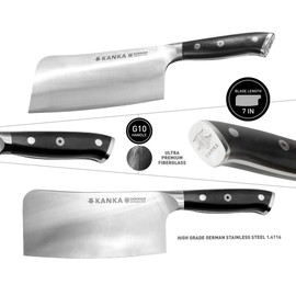 KANKA 7 inch Meat Cleaver Knife – Professional Knife for BBQ & Kitchen, Ergonomic Handle Stainless Steel Butcher for Meat, Fish & Bone Cutting - Heavy Duty Chef Chopper Razor Sharp & Rust-Resistant