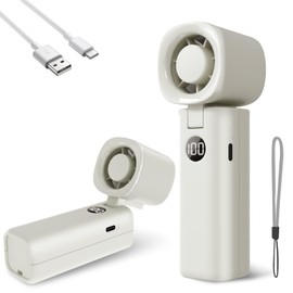 Portable Handheld Fan with 5 Speeds, 4000mAh Battery, 10-Hour Battery Life, USB Rechargeable, Personal Mini Fan for Travel, Outdoor, Camping, Cooling - Battery Powered fan with Digital Display (White)