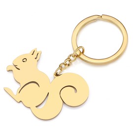 LONYOO Cute Squirrel Keychain Stainless Steel Keyring Squirrel Gifts for Women Girls Car Key Backpack Charms (Gold Plated)