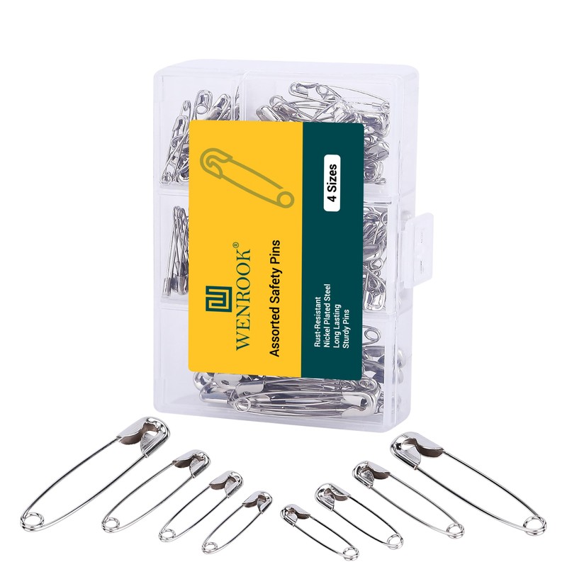 Wenrook 300 Pack Safety Pins Assorted, 4 Different Sizes, Strong