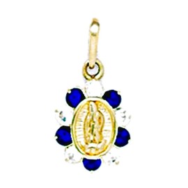 JewelryWeb 14k Yellow Gold Deep Blue CZ Simulated Diamond Small Virgin Mary Pendant Necklace 17x9mm-Pendant for Women