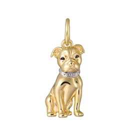 SCAMPER & CO .925 Sterling Silver 18k Yellow Gold Plated Pitbull Dog Charm - Cubic Zirconia for Necklace and Bracelet, Gemstone Sterling Silver Charms for Bracelets Hypoallergenic Dog Lovers Jewelry