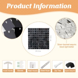 Black Shimmer Wall Backdrop,Shiny Sequins,24PCS Sequins Backdrop Decoration Panels, Glitter Bling Photo Background Decorations for Birthday Party Wedding Engagement Anniversary Graduation