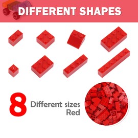 MALEKO Classic Bulk Building Blocks Accessories, 380 Pieces Mix Shape Bricks for Building-Compatible with All Major Brands(Red)