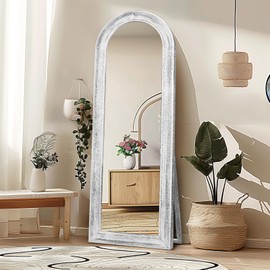 ABSWHLM 65"x22" Arched Full Length Mirror with Stand Solid Wood Frame Floor Large Mirror for Living Room, Bedroom Hanging Standing or Leaning Wall-Mounted, White