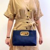 Top Handle Faux Suede Clutch, Navy
