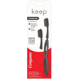 Colgate Keep Replaceable Head Toothbrush, Whitening Starter Kit Charcoal