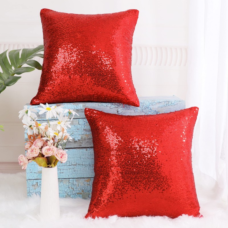 sourcing map 2 Pcs Sequin Throw Pillow Covers, Shiny Sparkling
