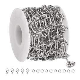 SMYHTGLIF 2 Meters Stainless Steel Jewelry Making Chain Bulk with Buckles Silver Paperclip Chain for Jewelry Making