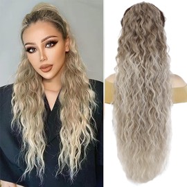 Humistwbiu Claw Clip Ponytail Extension for Women 30 Inch Long Ponytail Hair Piece Wavy Curly Synthetic Hairpieces, Ombre Brown To Blonde