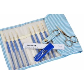 Gift Steel Crochet hooks Set Tulip Etimo Lavander Cushion Grip Needles Scissors Royal Silver TLS -002