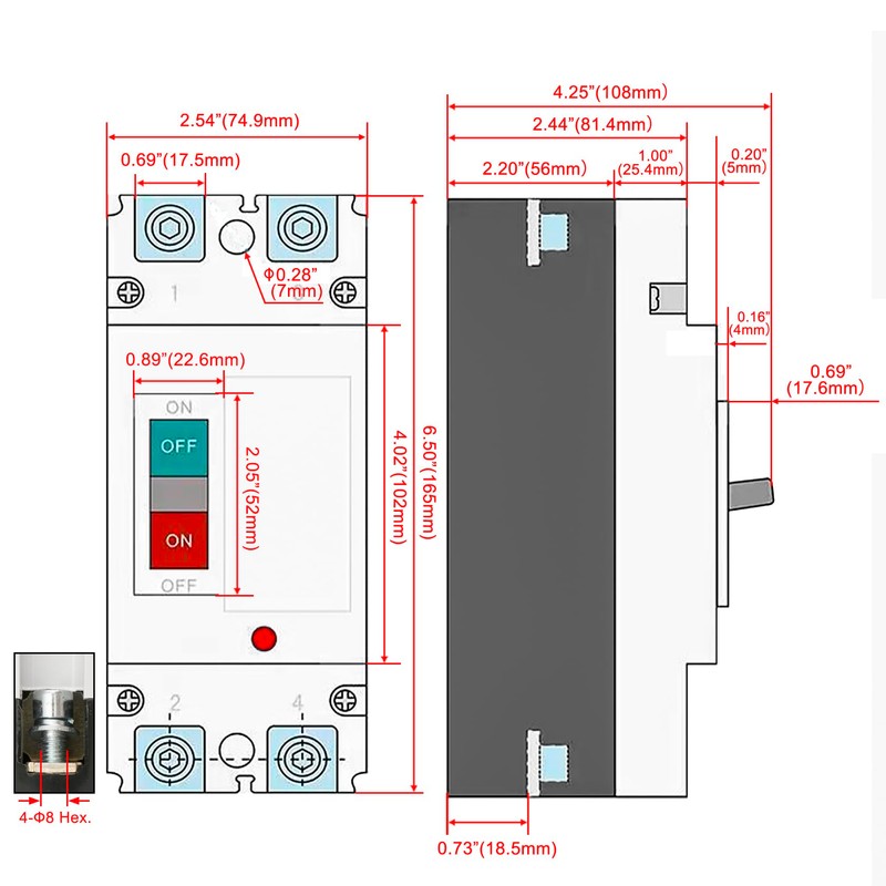 Heschen DC Molded Case Circuit Breaker MCCB, HSM1PV-250, 2 Poles,