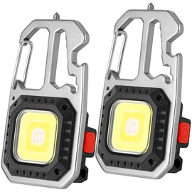 OFKPO 2PCS LED Keychain Flashlight, 500 Lumens, COB Keychain Light Mini Keyring Torch, Bottle Opener for Outdoor Camping