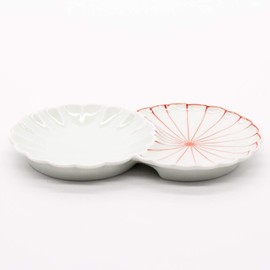 Hasami Ware 476690 Shigeyama Pottery Chrysanthemum Shape, Small Portion Plate, Approx. 5.5 x 3.5 inches (14 x 9 cm), Chrysanthemum Art, Red, Made in Japan