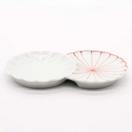 Hasami Ware 476690 Shigeyama Pottery Chrysanthemum Shape, Small Portion Plate, Approx. 5.5 x 3.5 inches (14 x 9 cm), Chrysanthemum Art, Red, Made in Japan