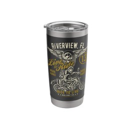 Riverview FL USA Distressed Style Motorcycle Design Stainless Steel Insulated Tumbler
