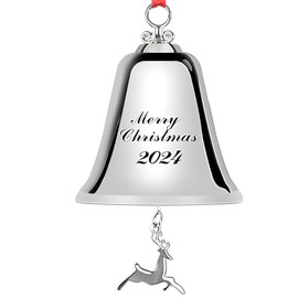 Bell Ornaments with Christmas Deer and Xmas Tree Print, Silver Bells Christmas Decorations, Bell Ornaments for Christmas Tree Decorations Indoor, Annual Bell Ornament Includes Gift Box