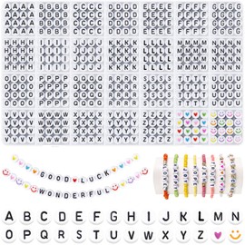 I LOVE MOM Pack of 1400 Beads for Threading, Letter Beads A to Z Black Colourful Heart Beads, Alphabet Beads for Bracelets for DIY Bracelets Craft Set Jewellery Making