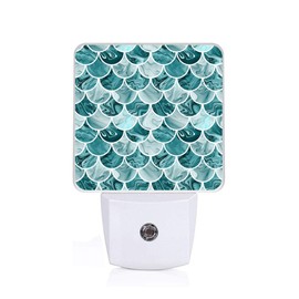 SLHFDKL Green and Grey Mermaid Fish Night Light, Plug-into Wall Green Liquid Marble Scale Nightlight Lamp with Dusk to Dawn Sensor, Led Lamp 0.5W Energy Efficient for Boys Girls Adults Home Decor