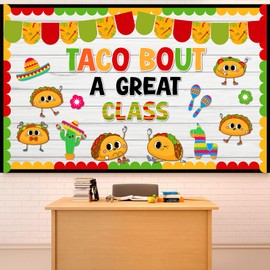 Taco Bout a Great Class Bulletin Board Set Mexican Fiesta De Mayo Classroom Decoration Back to School Mexico Themed Tacos Paper Cutouts for School Nursery Chalkboard Wall Door Decor Party Supplies