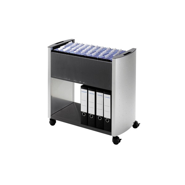 Durable Design 80 A4 Line Suspension File Trolley With Shelf - Metallic Silver/Charcoal