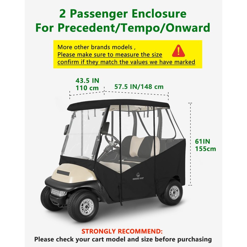 CHENGWEI 2 Passenger Golf Cart Enclosure for Club Car Precedent
