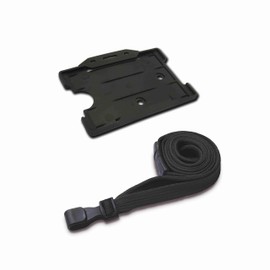Customcard ltd® Set of Black Neck Strap Lanyard with Plastic Clip and Single Safety Break & Black Recyclable Rigid ID Badge, ID Card Holder, Open Faced, Single Sided - Pack of 1