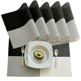 ELFSELF® Set of 6 Place Mats, Washable, Non-Slip and Heat-Resistant Placemats and Coasters, 30 x 45 cm, Place Mats for Dining Table, Kitchen, Restaurant, Decoration and Home (Black and White Gradient)