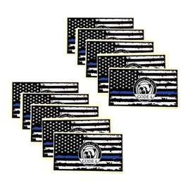 American Thin Blue Line Sticker - Car & Laptop Decal - Patriotic Police Symbol, CODE 4:_10pcs-new