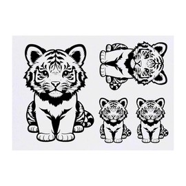 4 x 'Tiger Cub' Temporary Tattoos - Water Resistant, Skin-Safe, Non-Toxic Transfers, Mixed Sizes (TO00068826)