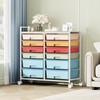 Rolling Storage Cart with 12 Drawers, Wooden Tabletop Utility Cart