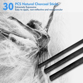 30 PCS Charcoal Sticks, Black Willow Charcoal 3-5mm, 5-7mm, 7-9mm Mixed Pack of Three Sizes Drawing Tools CharcoalPencils for Artists Students and Hobbyists