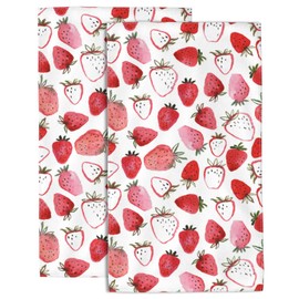 Wotinsi Beautiful Strawberries Hand Towels for Bathroom Set of 2 Hand Towels Soft Absorbent Bath Hand Towels for Kitchen Sports Gym Yoga Home Decor 14 x 28 in