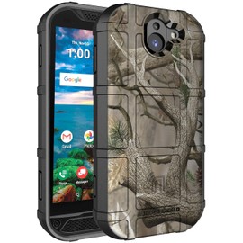 Nakedcellphone Compatible with Case Kyocera Duraforce Pro 2, [Outdoor Camouflage] Tree Leaf Real Woods Camo Tactical Armor Rugged Shield Cover [Anti-Fingerprint, Matte Texture]