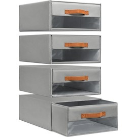 DIMJ Closet Organizers and Storage - Fabric Bins with Drawers for Closet Foldable Clothes Organizers with Clear Window, Stackable Storage Drawers Units for Bedroom, Living Room, 4-Pack, Grey