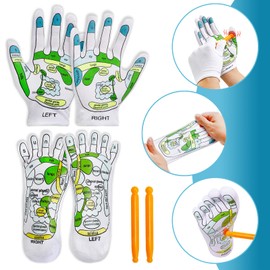 Onukaly 4PCS Reflexology Socks and Gloves Tool Set, Hand Spa and Foot Massage With Rod for Women and Men Tired Relieve